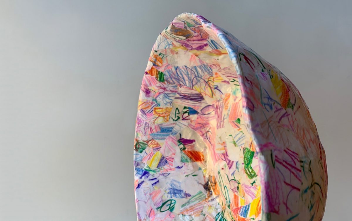 Object covered in colourful artwork at James Street Gallery