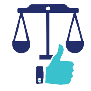 Logo of a pair of weight scales with a thumbs up symbol in front